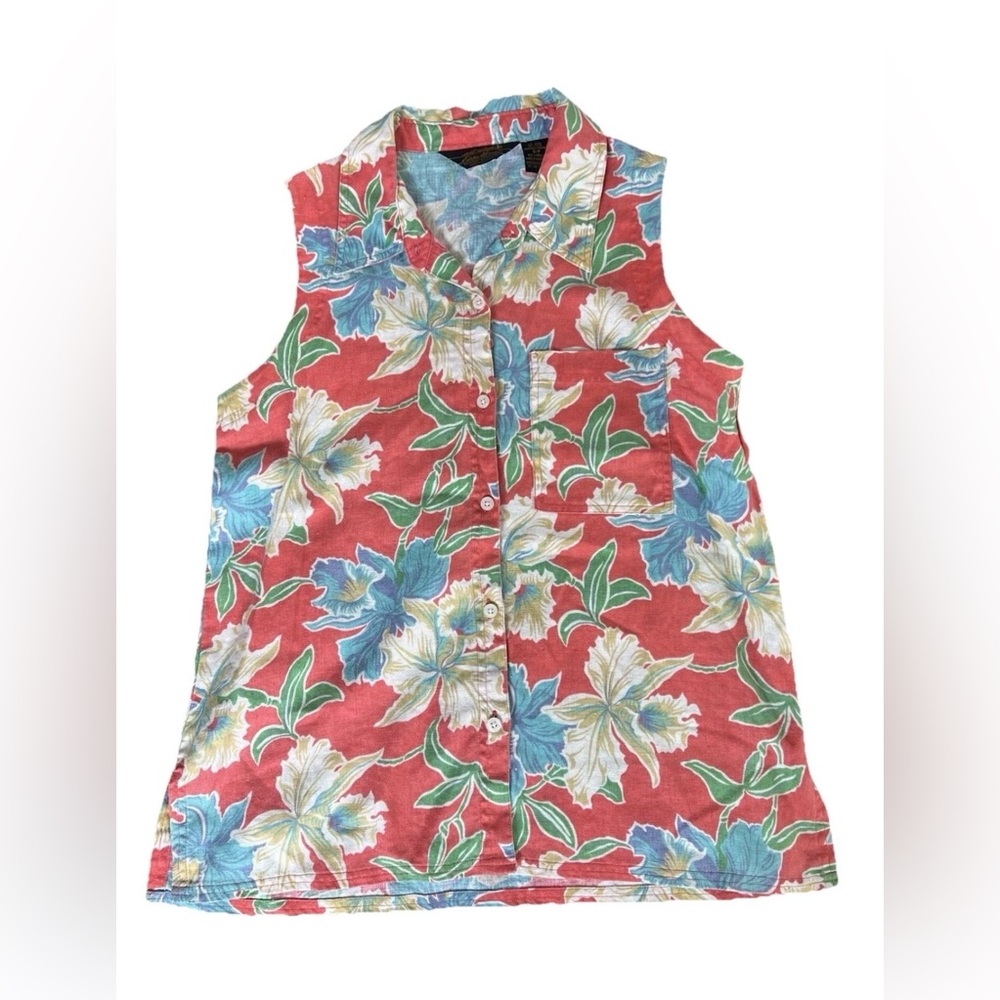 Vintage 90s Women’s Floral Sleeveless Eddie Bauer Linen Top Small Medium EUC